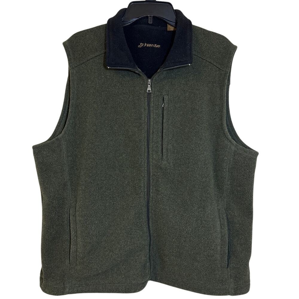 Large St. John’s Bay Olive Green Fleece Vest Full Zip with Slip Pockets